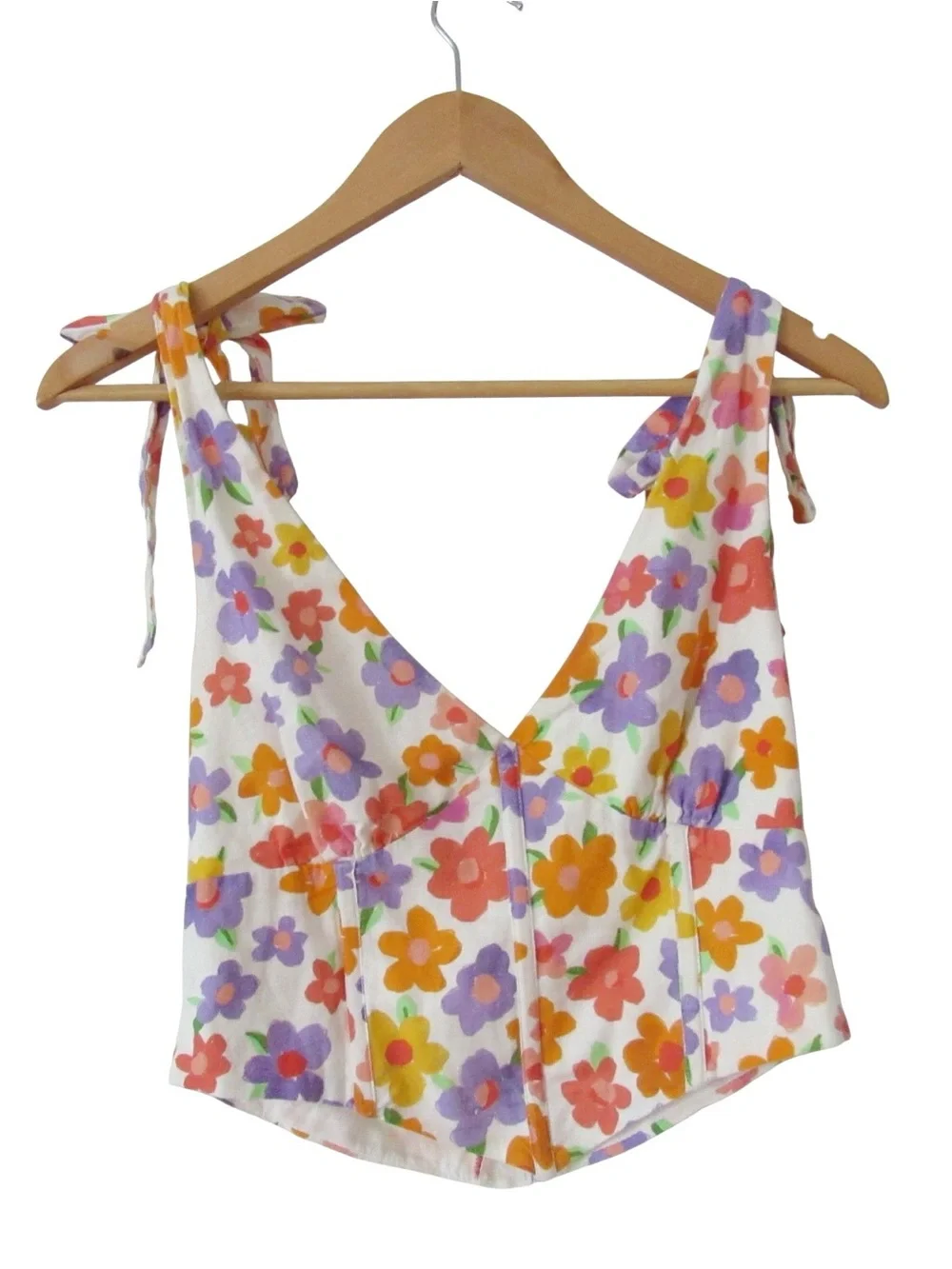 Peppermayo Parisian Life Linen Bustier Crop Top US 6 Floral Blooming Tie Straps - Picture 1 of 9